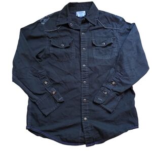 Western Snap Dress Shirt, Button Up Long Sleeve, M 10/12, Cowboy, Cotton Graphic